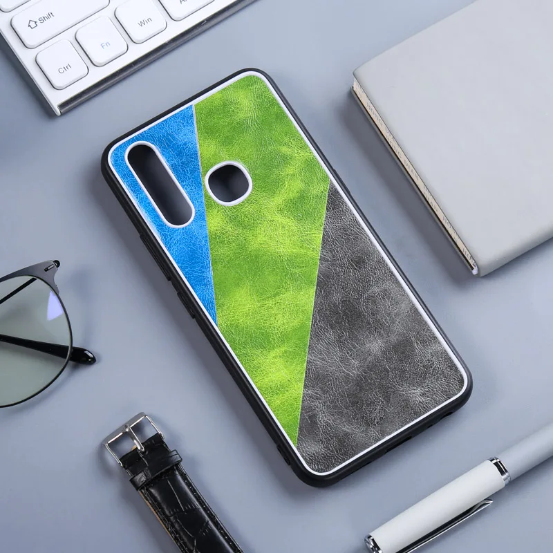 

Three-color Crystal Grain Case For Vivo IQOO Cases PC+TPU+PU Skin Phone Cover For Vivo Z5X Y91 Y17 S1 Pro Back Coque Bumper Capa