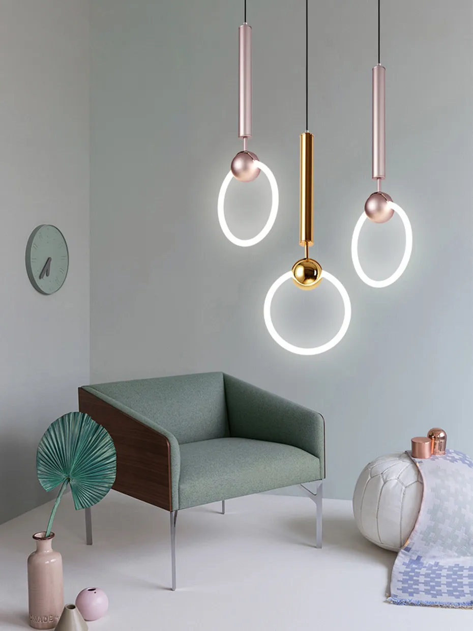 Современная Подвесная лампа, Скандинавская простая кольцевая люстра, для гостиной, спальни, прикроватная, для столовой, кафе, ресторана, подвесное освещение