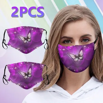 

Mascarilla 2pcs Butterfly Print Women Masks Adjustable Hanging Ear Mask For Adults washable reusable Mouth Caps Washable