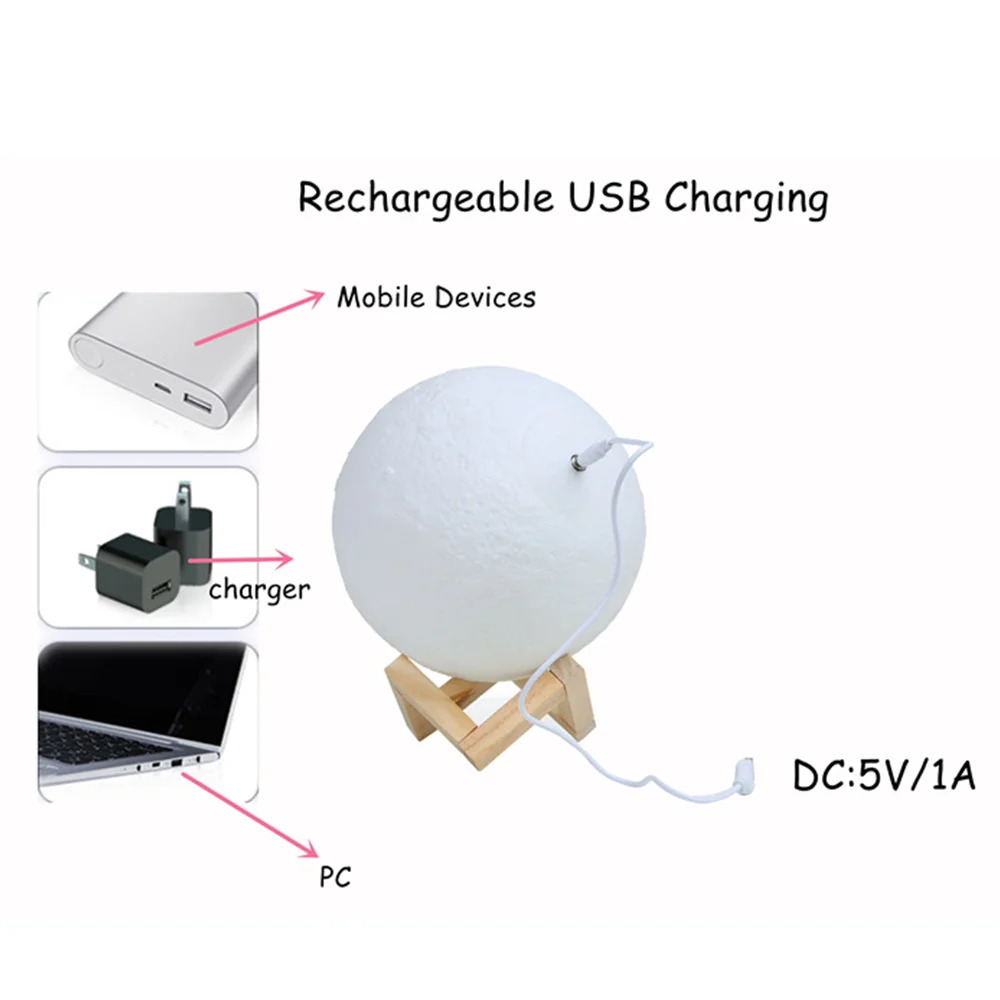 Dropship 30 см 3D печать Луны лампы с подставкой красочный изменить сенсорный Usb светодиодный ночной Светильник домашний декор креативный подарок для детей