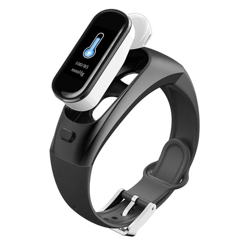 Умные часы Bluetooth беспроводные наушники 2 в 1 монитор сердечного ритма кровяного давления умный браслет для Apple для Iphone - Цвет: Black