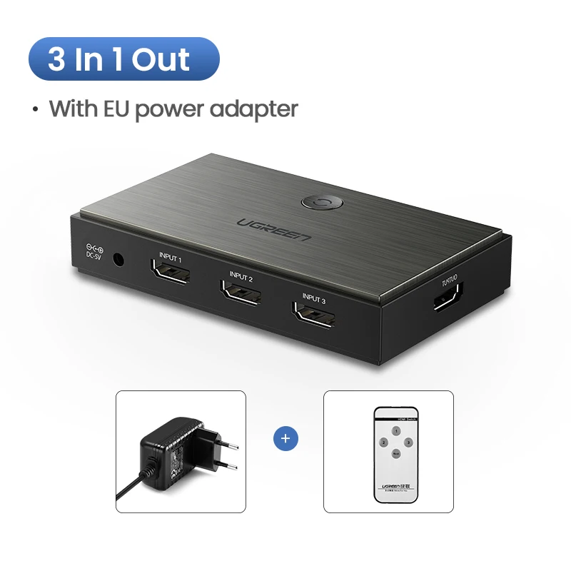 Ugreen HDMI 2,0 HDMI коммутатор 3 порта 4 к 60 Гц 3X1 для Mi Box PS4 nintendo Switch PC 3 в 1 выход 3 порта HDMI Switcher сплиттер - Цвет: HDMI 2.0