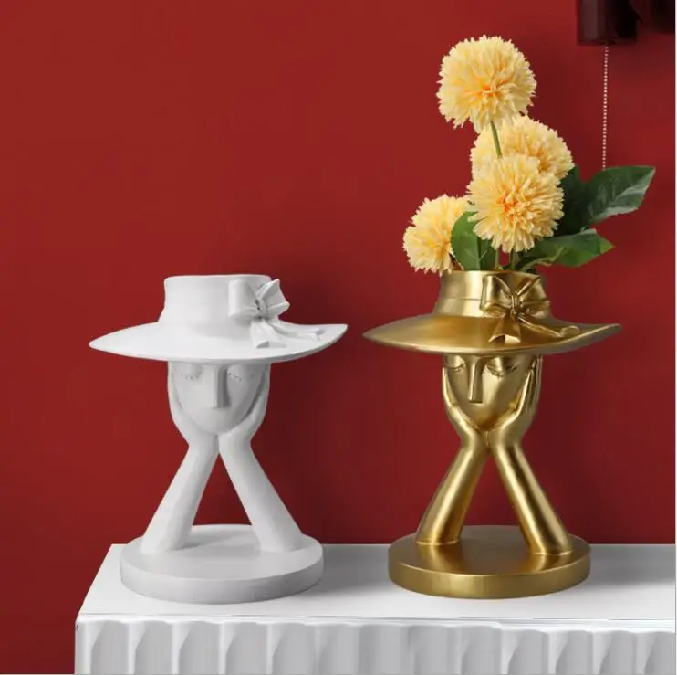 

Nordic Beauty Character Vase Resin Decoration Home Livingroom Flower Arrangement Figurines Crafts Coffee Table Furnishing Decor
