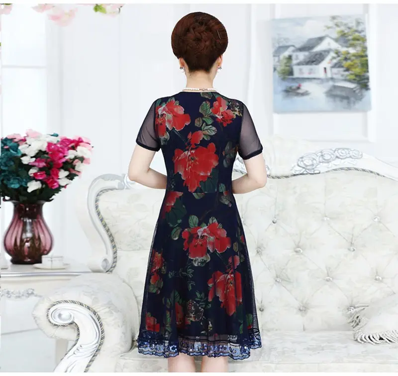 Ropa mujer плюс размер XL-6XL женское летнее платье, украинское Платье-туника трапециевидной формы с элегантным принтом с коротким рукавом шифоновое мини-платье женское