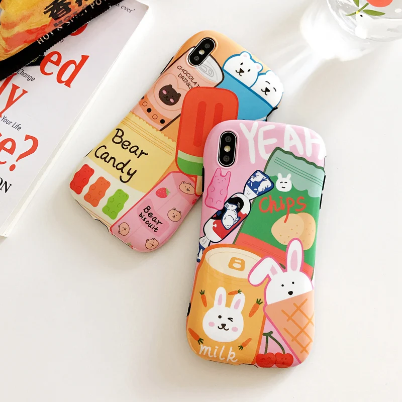 

Cartoon Bear Rabbit Snack Candy Case For iPhone 11 Pro Max 6 6S 7 8 Plus Phone Case Glossy Back Cover for iPhone XR Xs Max X XS
