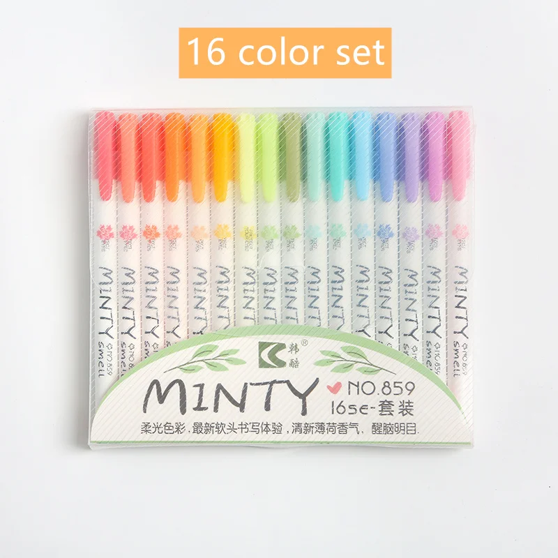 16pcs Minty Smell Highlighter Pen Set Soft Color Fluorescent