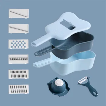 

2020 New Ukulele Multi-function Vegetable Cutter 11-piece Drain Basket Graveled Slice Ukulele Vegetable Cutter Kitchen Supplies