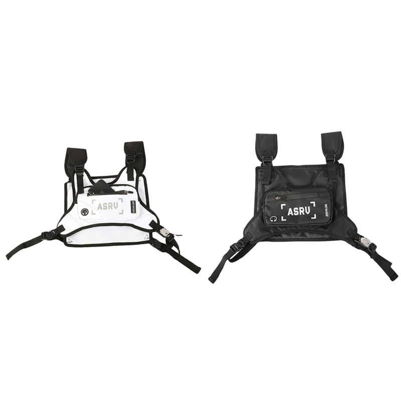 

ASRV 2pcs Sports Men Chest Bag Waterproof Pockets Streetwear Mobile Phone Bags Small Backpack - Black & White