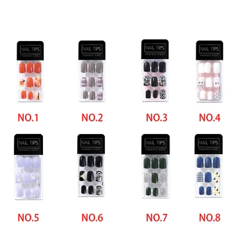 

30pcs Detachable Full Cover Fake Nail Tips with Glue Sticker Mixed Pattern Reusable Nail Decoration Tools Tips Bride Nails