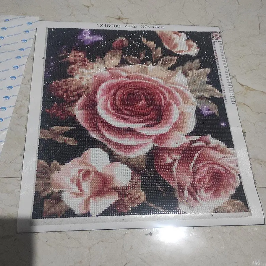 Full Round Diamond Canvas Fantasy Rose Flower Home - Temu