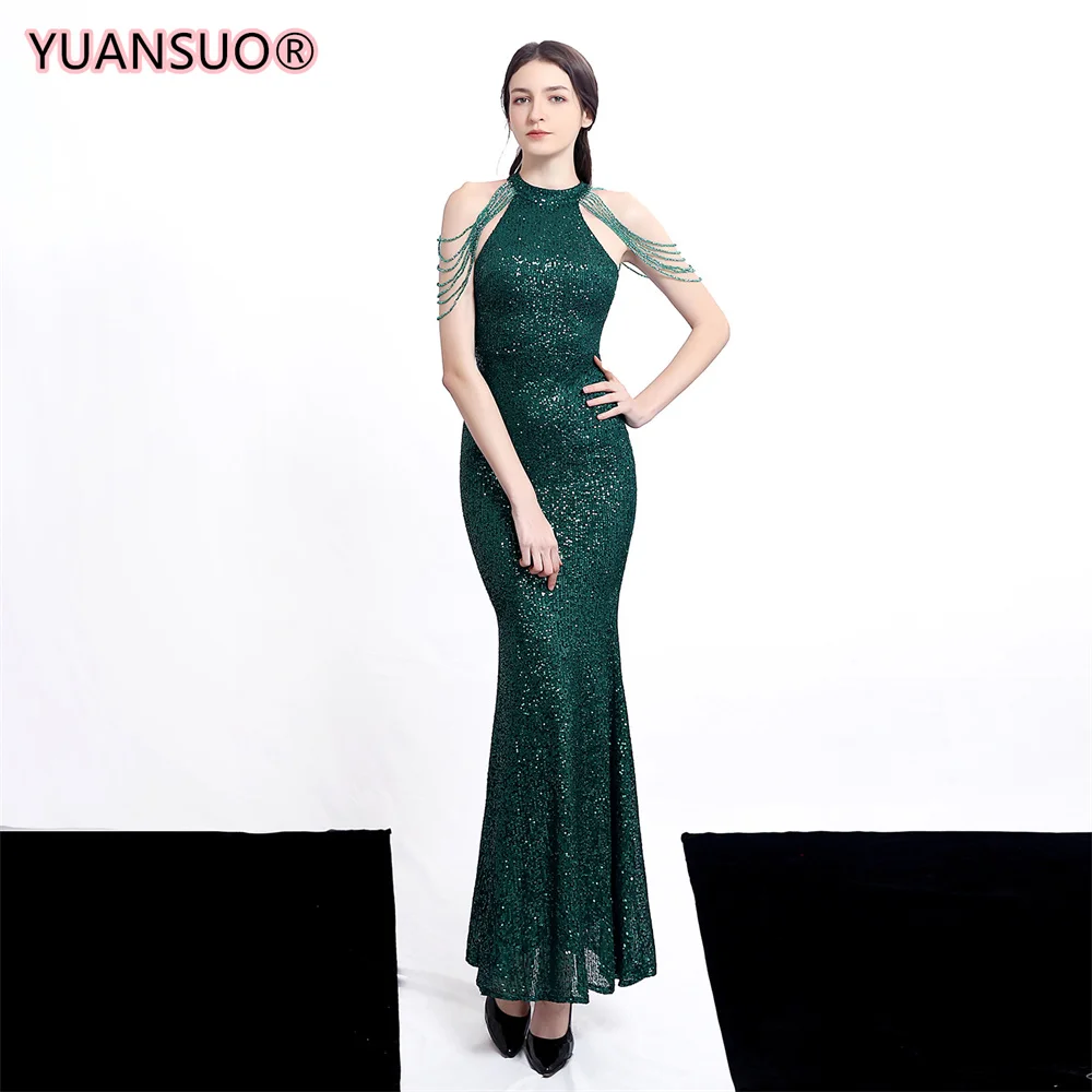 YUANSUO Elegant Off Shoulder Beaded Sequin Mermaid Evening Dress Women Sliver Party Bodycon Maxi Dress designer evening gowns