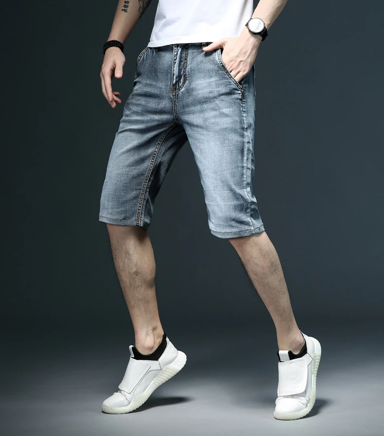 2020 Summer New Men's Slim Fit Short Jeans Fashion Cotton Stretch Vintage Denim Shorts Grey Blue Short Pants Male Brand Clothes best men's casual shorts