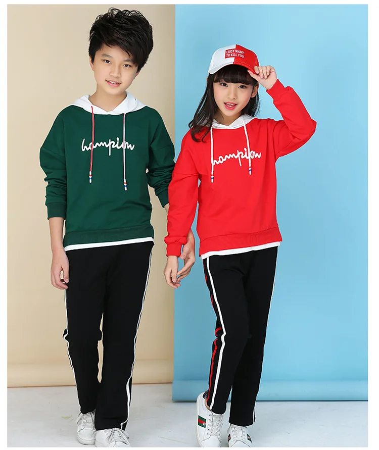 Худи унисекс, комплект одежды, новинка года, весенне-осенние комплекты детской одежды Детские костюмы 2 предмета, толстовка с надписью, 2 цвета, Size6-14, ly339