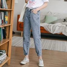 17zq хлопковые джинсы с высокой талией для женщин свободные длинные шаровары женские брюки белые синие