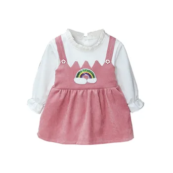 

Newborn Girls Clothes 2020 New 0-2Y Baby Girl Autumn Long Sleeve Dresses Kids Girl Patchwork Rainbow Princess Dress