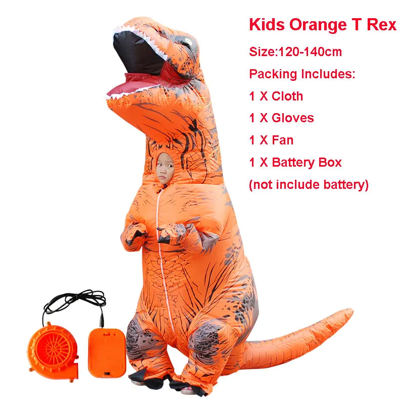 kids orange Надувной костюм динозавра для взрослых, T-REX, карнавальный костюм динозавра, костюм на Хэллоуин для мужчин и женщин, вечерние костюмы - Цвет: kids orange