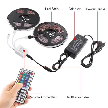 

10M DC12V 5050 RGB LED Strip Light Waterproof Flexible Tape Lamp with 44Keys Remote Control + Powered Adapter Lantern Lamp