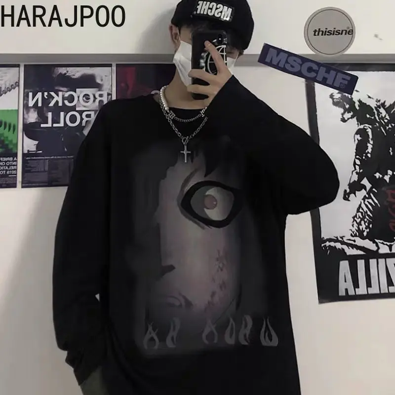 Harajpoo футболки для пары черный Harajuku Стиль уличные похороны Ins оригинальный аниме с