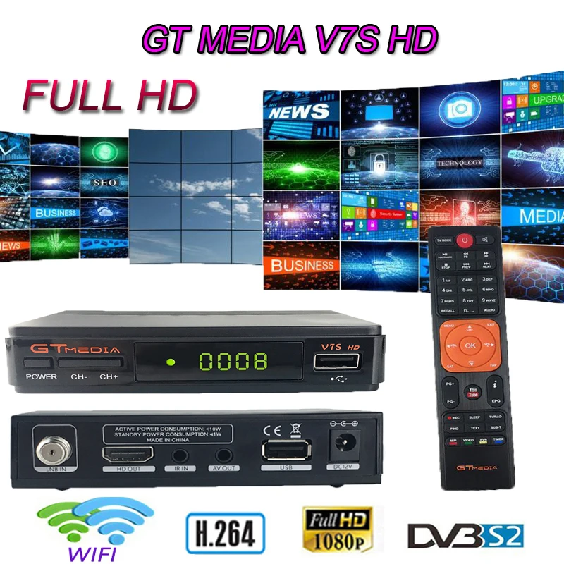

GTMEDIA V7S HD Satellite Receiver DVB-S2 USB WIFI Satellite Decoder 1 year Free Spain Russia cccam server freesat v7s tv box