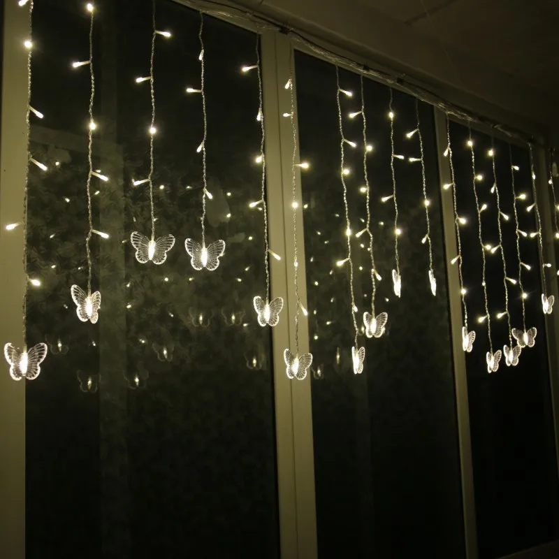 5M 96LED RGB Christmas Led Light Decoration Butterfly Fairy String Light Icicle Light String Wedding Decor Home Garden Party