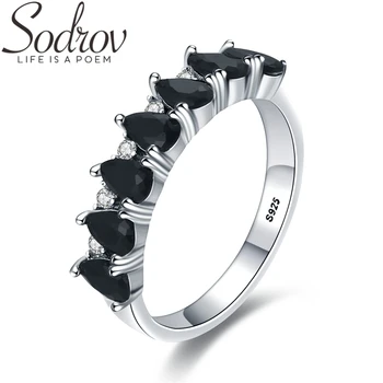 

SODROV 925 Sterling Silver Finger Wedding Ring Jewelry Trendy Black Spinel Engagement Rings for Women G097