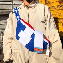 Студенческая нагрудная сумка на молнии, тканевая переносная сумка с клецками синего, черного, зеленого цвета, весенне-летняя нагрудная сумка на молнии, уличная модная поясная сумка