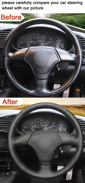 MEWANT Funda cosida a mano para volante de automóvil de cuero genuino y  gamuza personalizada para BMW Serie 3 E46 E46/5 2004-2005/5 Series E39