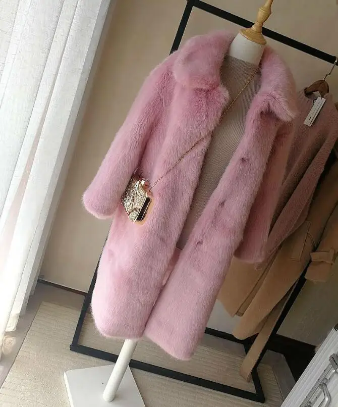 Зимняя куртка с длинным ворсом искусственное пальто из лисьего меха розовая винтажная Женская куртка с длинным рукавом из искусственного меха длинная верхняя одежда