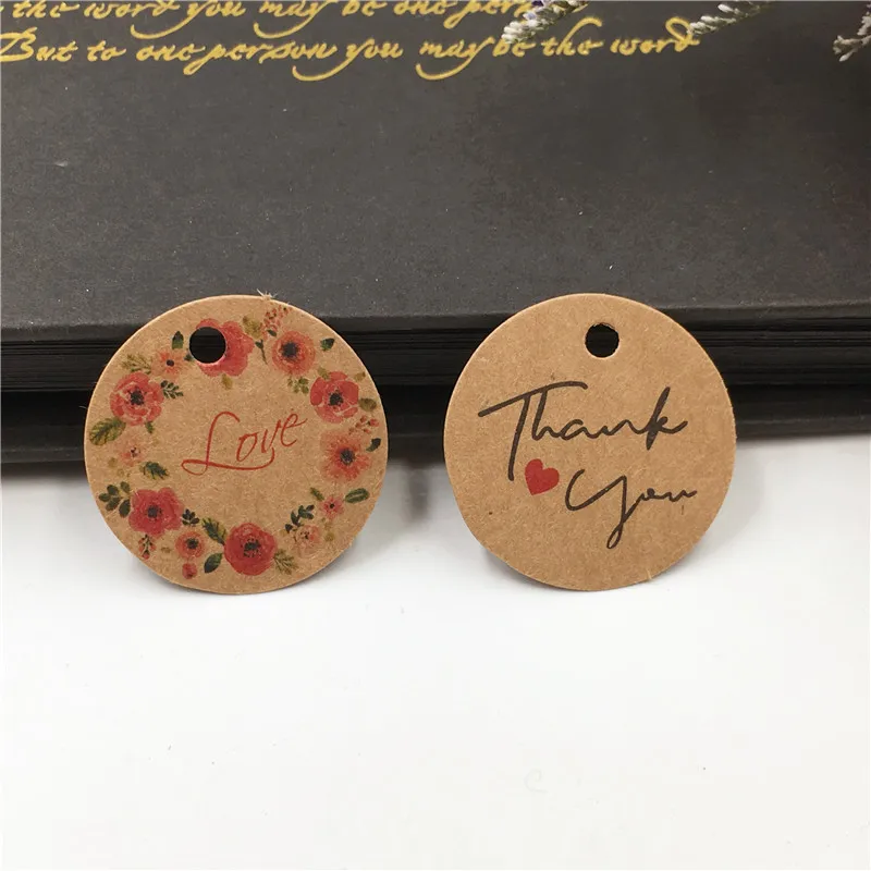 Description Picture 2 of itemNew 3cm circle shape 100pcs white /kraft paper gift hang tag DIY Thank you package labels tag cookies wedding favors tag