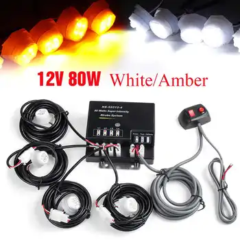 

12V 80W 4PCS LED Bulbs Car Hide Away Emergency Hazard Warning Flash Strobe Light System Kit Headlight Kit