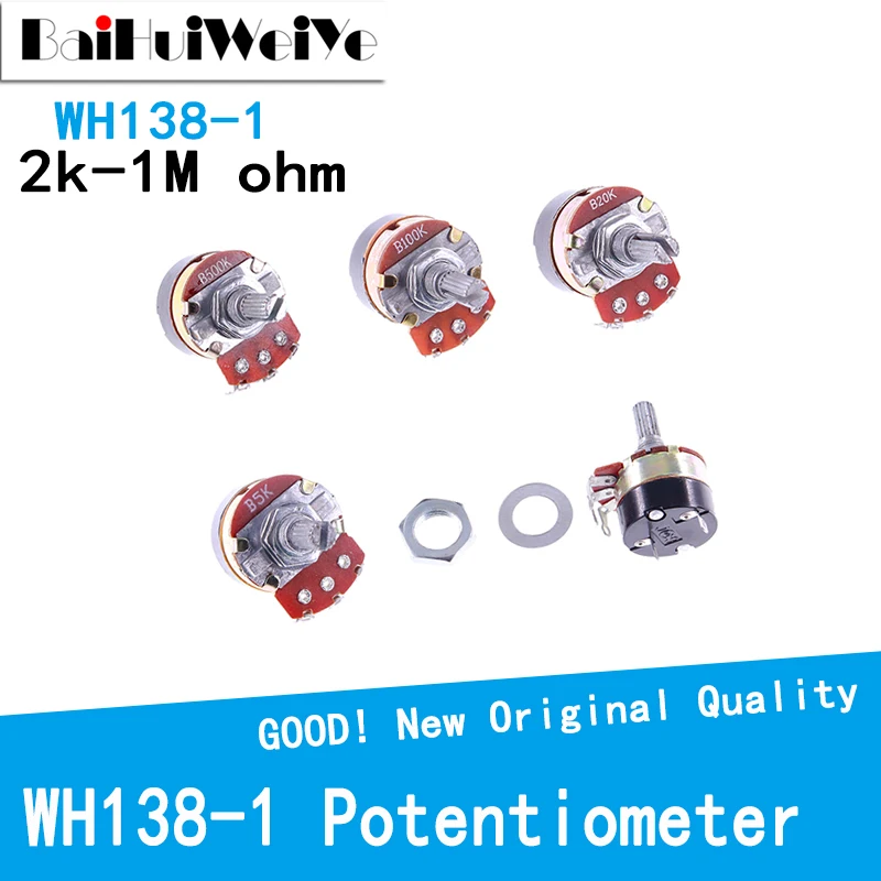 5PCS/LOT WH138-1 Potentiometer Adjustable Resistance Speed Regulator 2K 5K 10K 20K 50K 100K 250K 500K 1M Ohm 1pcs hifi 24 step stereo attenuator potentiometer 10k 25k 50k 100k 250k dale resistance audio pot