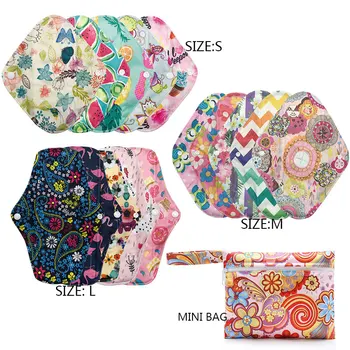 

[Mumsbest] 15PCS Bamboo Charcoal Sanitary Pad Maternity Pads Washable Reusable Print Color 3 Size Cloth Pads With 1 PCS Mini Bag