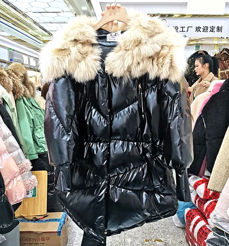 Европейский стиль, Воротник из натурального Лисьего меха, хлопковая стеганая зимняя куртка для женщин, яркое лицо, Свободное пальто, Женское зимнее ветрозащитное пальто