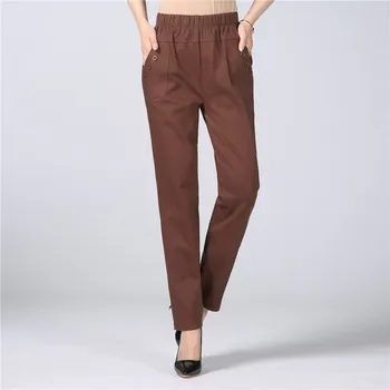 

Trousers Female Sweatpant Fashion Vintage Button Stretch Pencil Pants Plus Size Women Pants High Waist Solid Ankle Length