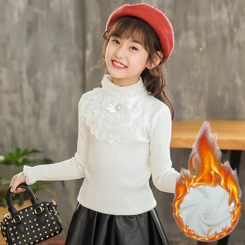 939 Add wool1 Новые модные зимние теплые свитера для девочек Однотонный пуловер с воротником под горло вязаные свитера одежда для малышей от 3 до 13 лет - Цвет: 939 Add wool1