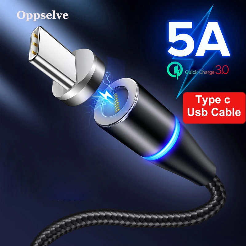 USB-кабель Oppselve магнитный кабель USB Type-C для Samsung Huawei OPPO Magnet 5A провод быстрой зарядки