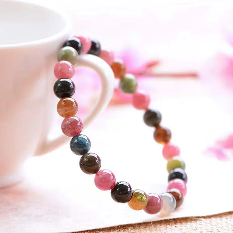 Natural Tourmaline Stone Bracelets For Women Men Beaded Bracelets   Bohemia Pulsera Stretch Elastic Rope Reiki Jewelry