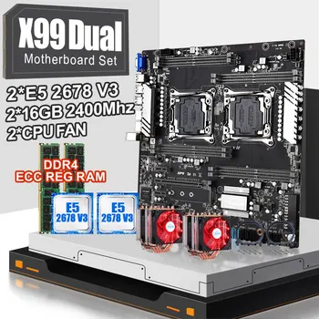 

JINGSHA X99 dual CPU motherboard set with 2pcs XEON E5 2678V3 CPU and 2*16gb=32GB ddr4 ecc reg 2400mhz RAM and 2pcs cpu fan