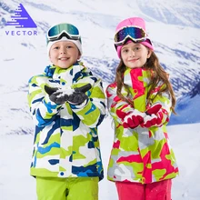 Векторный детский лыжный костюм; Водонепроницаемая Куртка для сноубординга; комплект со штанами; лыжный костюм; зимняя теплая одежда для детей; Одежда для мальчиков и девочек