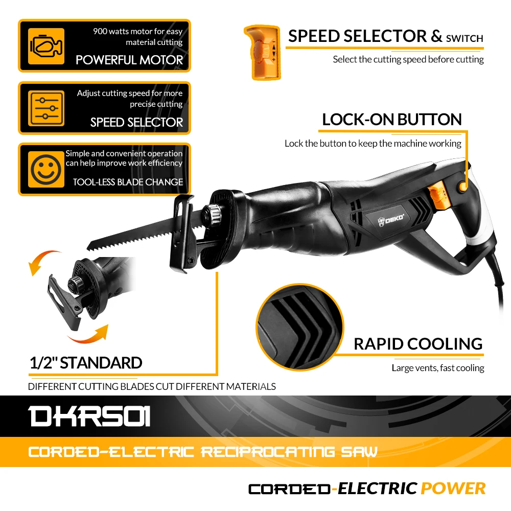 DEKO DKRS01 AC Multifunction Electric Reciprocating Saw Wood Metal Saws Cutting Tool Power Tool
