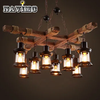 

Industrial Antique Wooden 8 Lamp Retro Chandelier for Bar Cafe Villa Decoration Lighting Fixtures E27