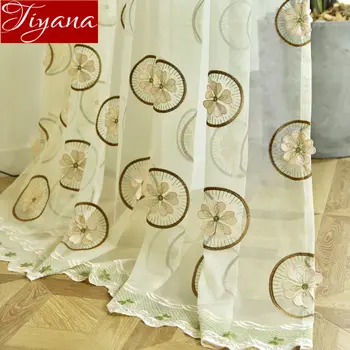 

Floral Lace Embroidery Voile Endless Curtain for Living Room Tulle Mesh Curtain Drape Panel Fabric Custom T&436#30