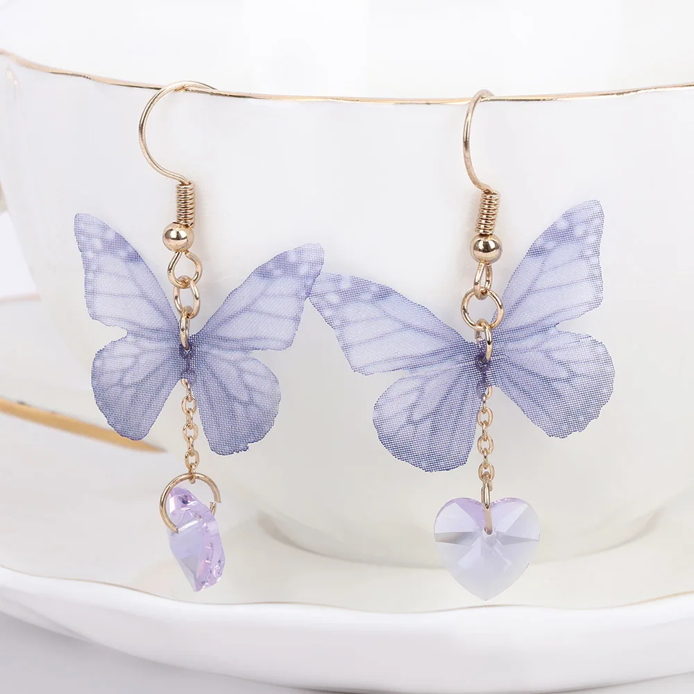 Dream Cute Butterfly Earring Blue Yarn Wings Earrings Heart Shape Dangle Women Girls Party Banquet Jewelry | Украшения и