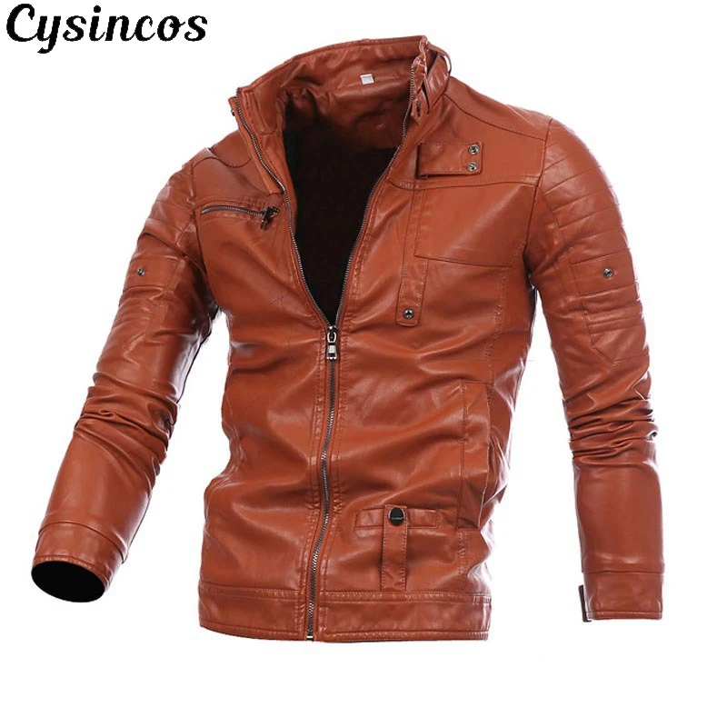 CYSINCOS новые мужские кожаные куртки мотоциклетная куртка из искусственной кожи