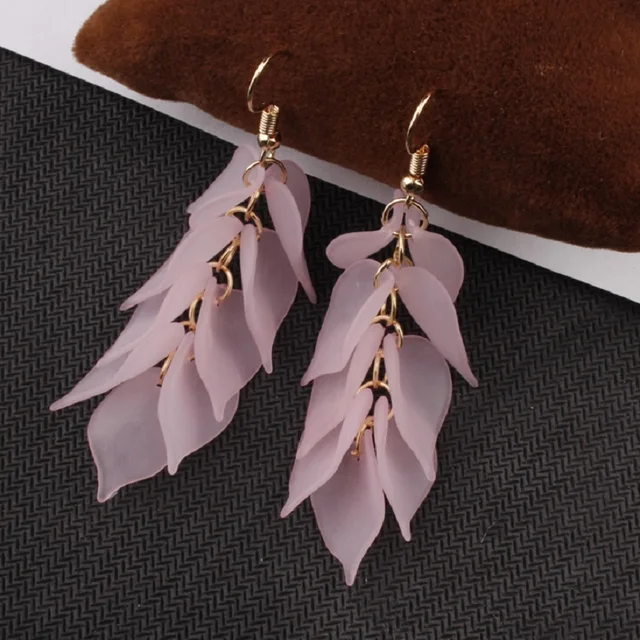 Exknl Multicolored Fashion Resin Flower Long Drop Earrings 2022 Designs Bohemia Handmade Petal Dangle Earrings For Women Gift pink 1