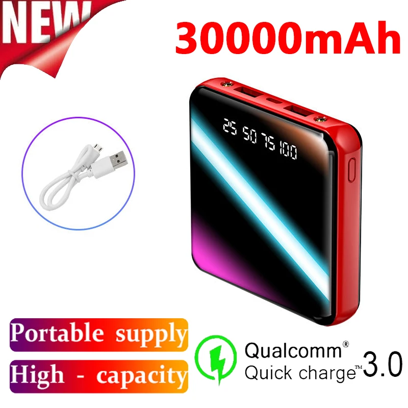 Мини банк силы 30000mAh быстрое зарядное устройство для Iphone Samsung Xiaomi 2 USB LCD