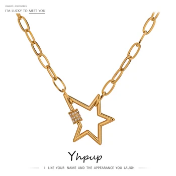 Exquisite Stainless Steel Star Pendant Necklace Jewelry High Quality Cubic Zirconia