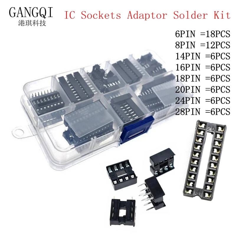 1 Set DIP Integrated Circuit IC Sockets Adapter Solder 6/8/14/16/18/20/24/28 Pin 