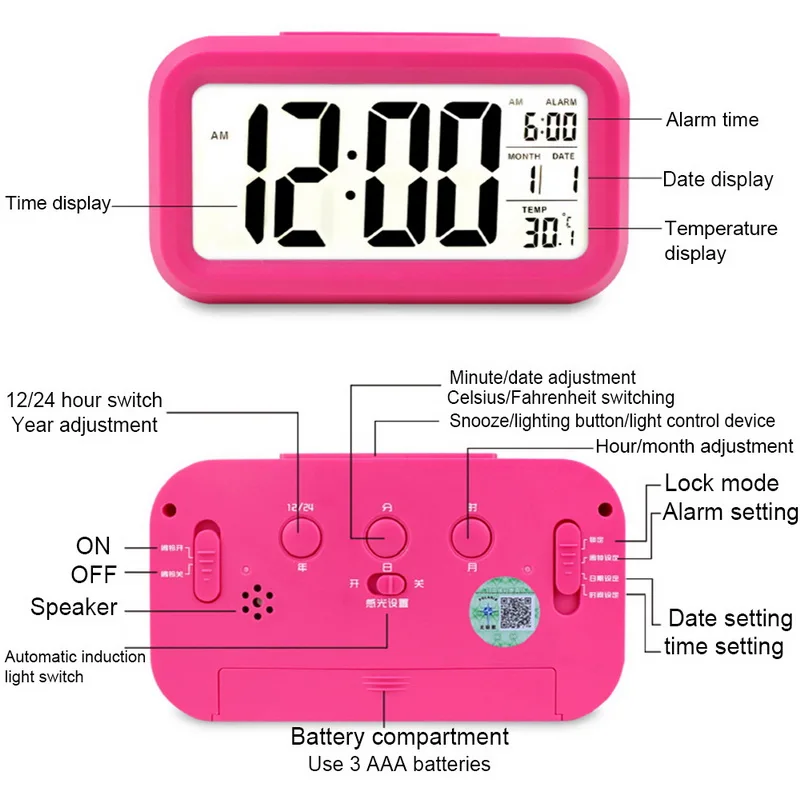 1 шт. светодиодный цифровой будильник электронные часы умные немой подсветка дисплей Температура и календарь функция повтора будильника