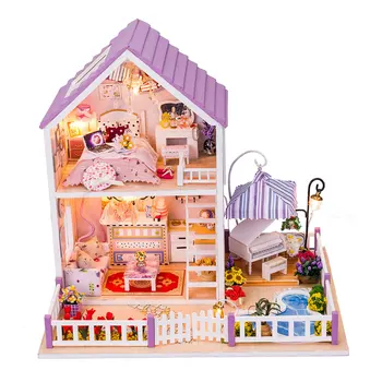 

NFSTRIKE DIY Creative Handmade Theme Wooden Cabin Assembly Building Model Toy Set With Light And Music - Romantic Dollhouse